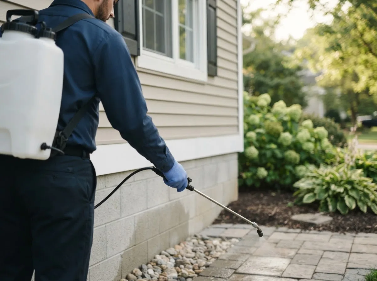Pest control technician inspecting a home in Henniker, NH